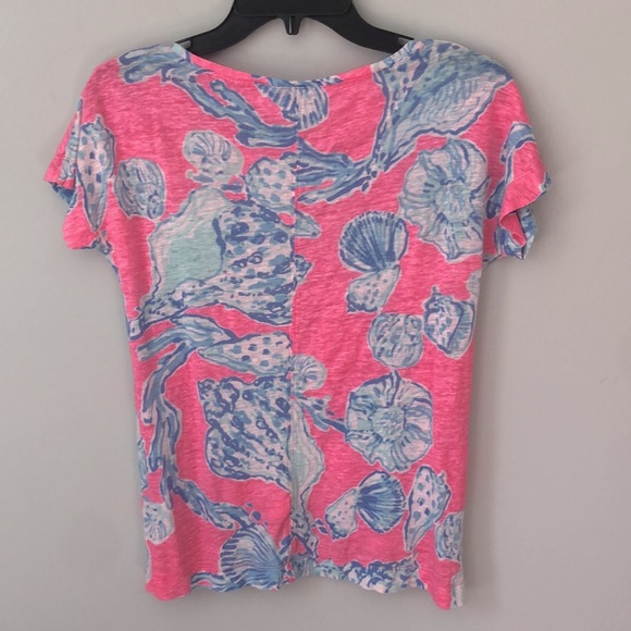 Lilly Pulitzer Mikela Top XXS Linen Pink Pout Barefoot Princess Blue Shells - Picture 5 of 5